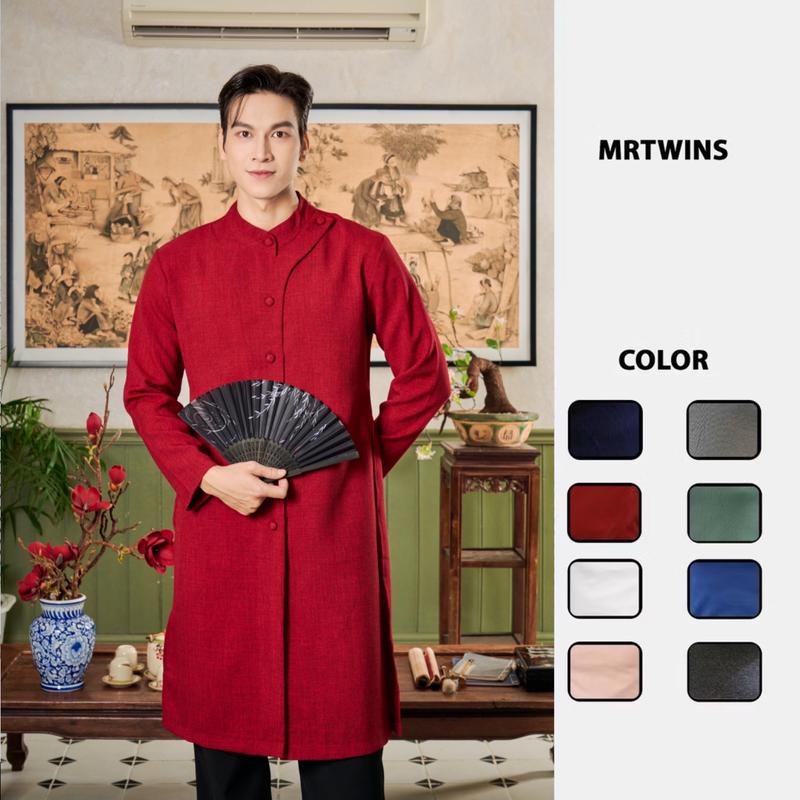 Không Kèm Theo Quần Áo Dài Nam Cách Tân Nút Bọc Vải Linen Thương Hiệu Mr Twins Menswear
