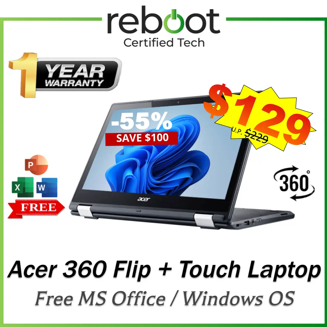 [Refurbished] Acer 360 Flip + Touchscreen Laptop | Windows OS | Free MS Office | Perfect For School | Local Seller | SG Warranty | Fast Shipping