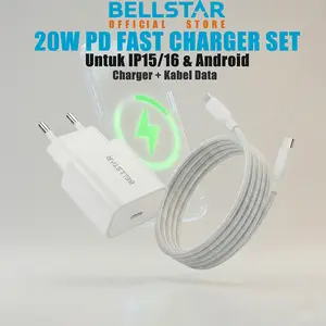BELLSTAR Charger iPhone 15 16 Paket Hemat 20W Charger Type C Fast Charging + Kabel Data 60W Casan Set Original