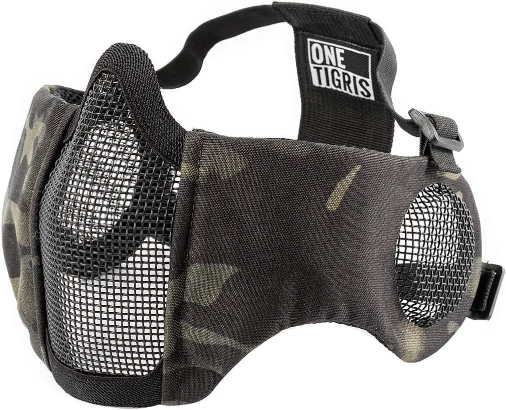 ONETIGRIS 6" Foldable Half Face Mesh Mask with Ear Protection, Lower Face Protective Mask