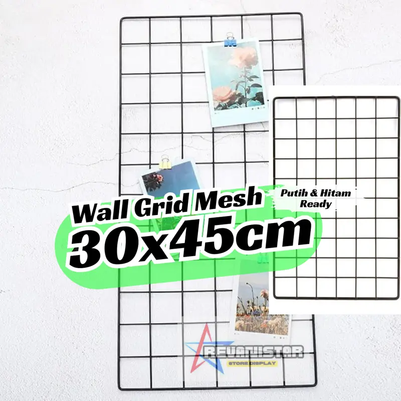 Wall grid mesh board 60x20cm ram besi untuk hiasan dinding dekorasi dan poto polaroid hijang wire grid wall 1