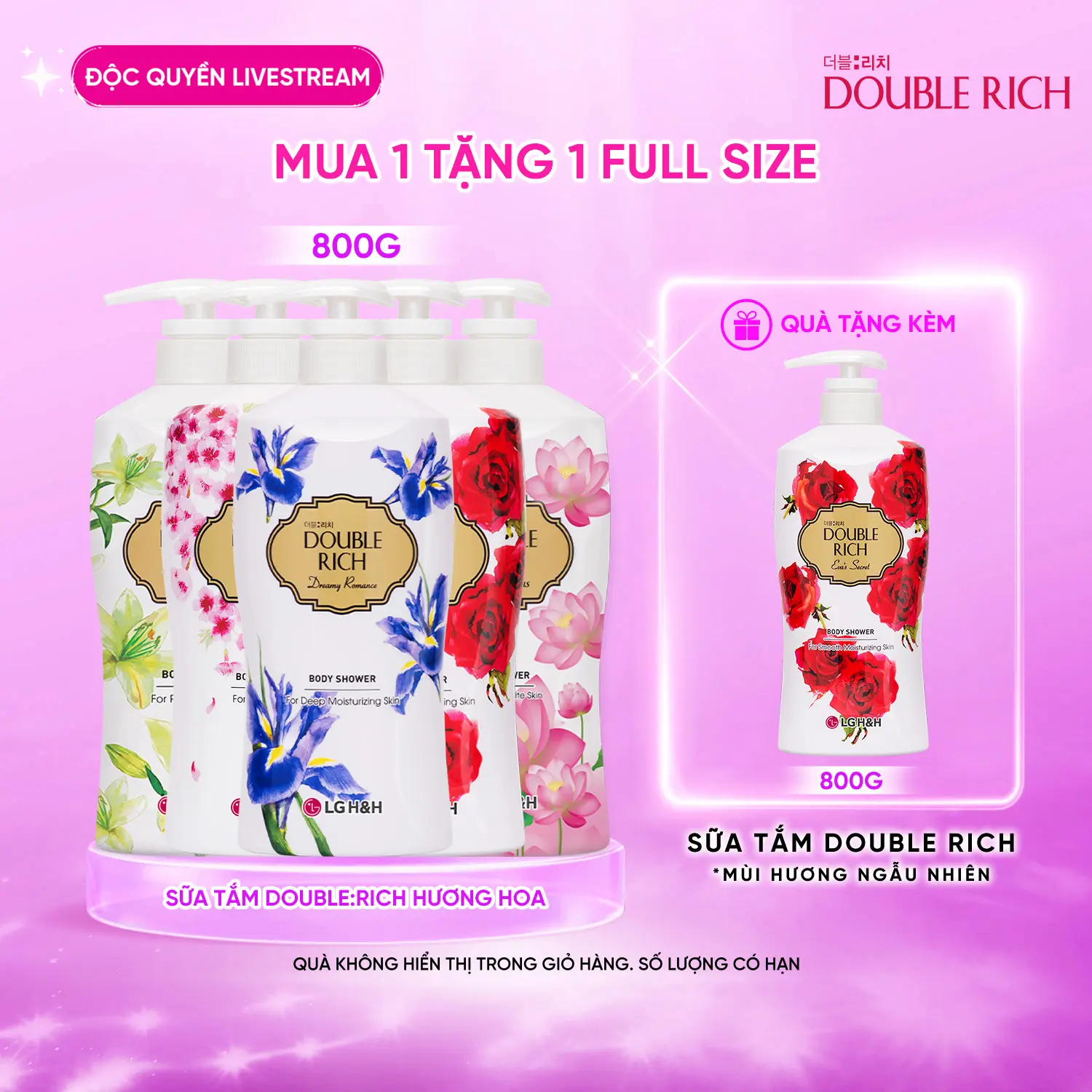 [Double rich Official] [CHỈ TẠI LIVESTREAM] Sữa tắm DOUBLE:RICH HƯƠNG HOA 800g