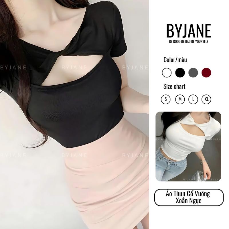 ( MỞ BÁN ) Áo Thun Cổ Tròn Xoắn Ngực-BYJANE-371
