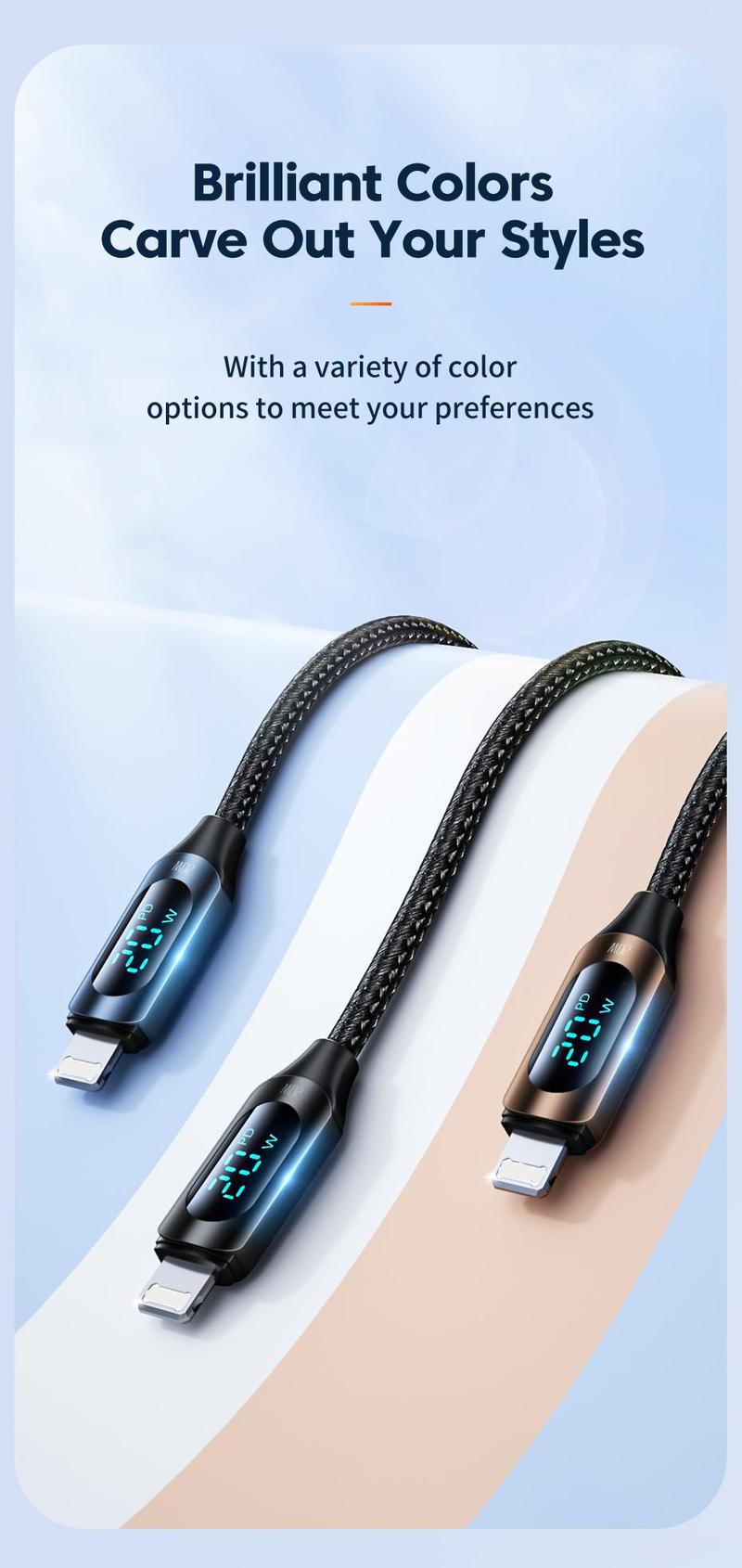 Product Introduction of Toocki Type C to Lightning Cable 20W PD Fast Charging Cable LED Digital Display USB C Cable 480Mbps Transmission Data Cord For iPhone 13 12 11 Pro Max XS X 8 Plus Charger 17