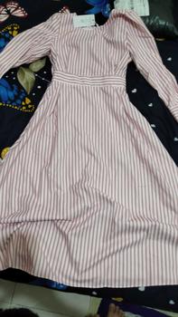 Product Review of LUXME 【ready stock】 Gaun Wanta Rok Panjang Lengan Panjang Lipatan Bergaris Warna Pink from L** N**6 3