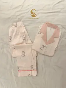 Chessy Store Baju Tidur Wanita Piyama Snow Silk Premium Adem Flower dengan Desain Kelinci Elegan Bahan Premium Nyaman untuk Tidur Sehari-hari