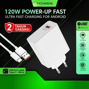 Technova 120W Power-Up Fast – Ultra Fast Charging Power Adapter + USB-C Cable | Quick Charge 3.0 Garansi 2 Tahun