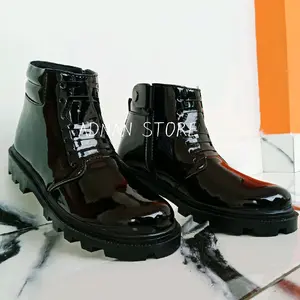 Sepatu pdh security Tali mati Antiselip elegan sintetis fleksibel