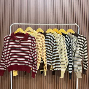 MILKY POLO BLOUSE / ATASAN WANITA STRIPE Panjang 53cm Lengan 50cm LD 100cm-110cm Baju Serbaguna untuk Berbagai Kesempatan