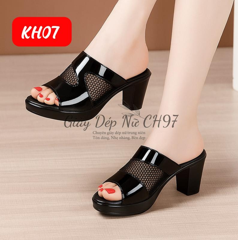 Dép nữ cao gót Trung Niên mẫu quai lưới duyên dáng 5 phân 7 phân mã KH07 GiàY DéP DéP Shoes
