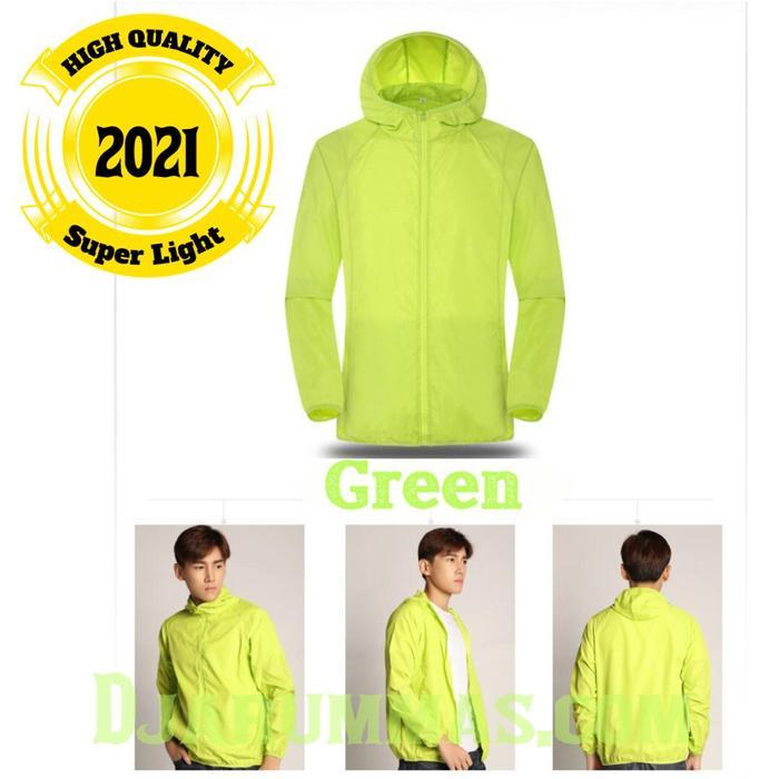 Poket Outdoor Jaket Parasut Tipis Tissue Warna Hijau Stabilo - M
