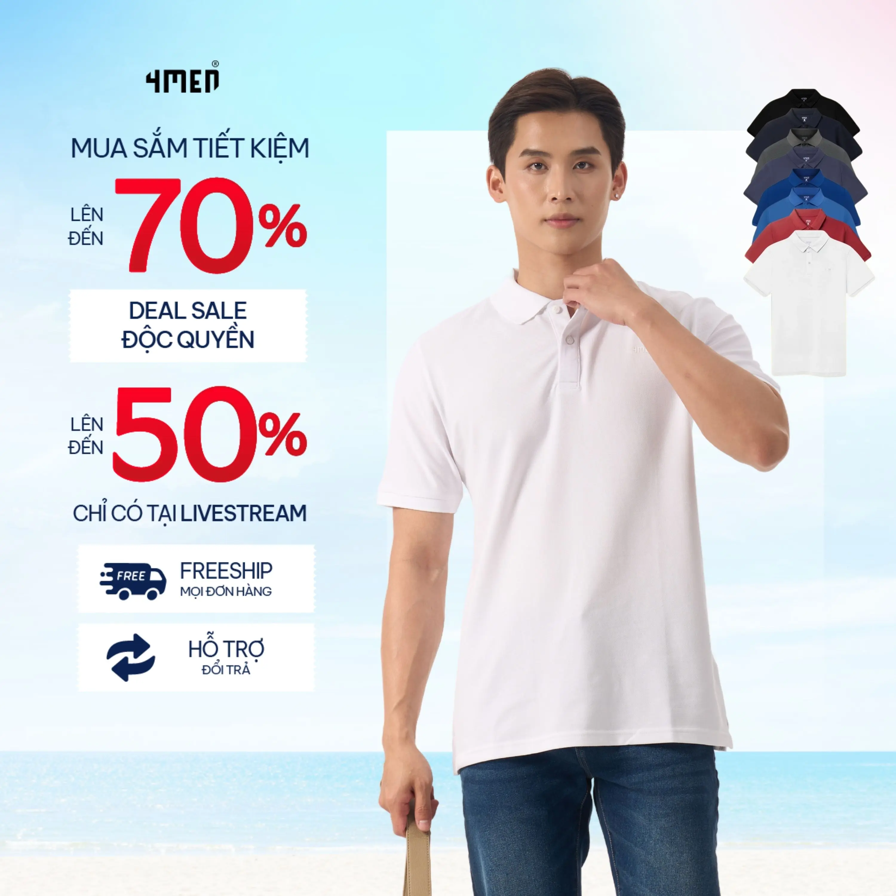 Áo polo nam trơn basic 4MEN PO066 ngắn tay, vải cá sấu thấm mồ hôi, thoáng mát, mềm chống nhăn, co giãn thoải mái Menswear Có Cổ Shirt