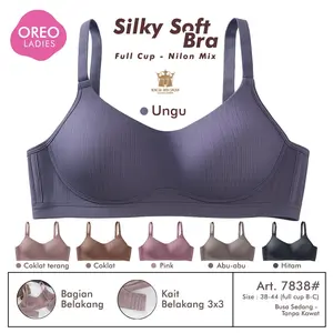 Bra Oreo Art 7838 (2pcs,3pc) Bh Tanpa Kawat Busa Sedang Silky Soft Full Cup B-C Kait 3 Nilon Mix Lembut Tipis Nyaman