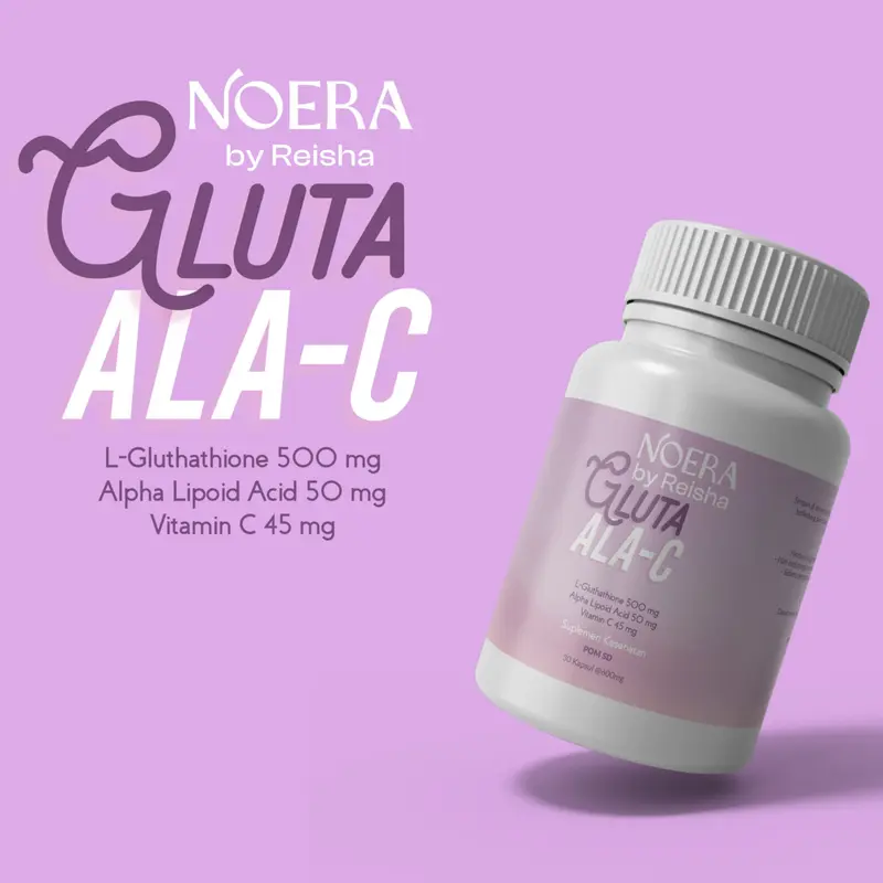 Noera 2 Pcs Gluta ALA-C FREE MOONLIGHT SERUM | Noera Suplement Whitening | Noera Whitening Capsule | L-Glutathione 500mg Alpha Lipolic Acid 50mg Vitamin C 45mg | Whitening Booster Suplemen Kecantikan l Free Moonlight Glow Oil 2