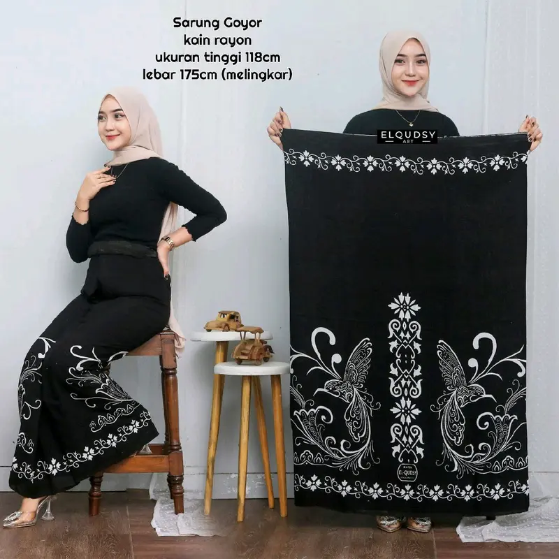 Afi.id • Sarung santri Mbak santri  Remaja Putri Bahan Rayon Sarung Goyor Printing Hitam Motif Bunga Wanita Muslim Adem Lembut Nyaman dipake seharian (COD) Batik Dewasa Pekalongan 2