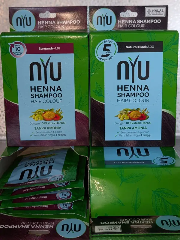 NYU HENNA SHAMPO 1BOX ISI 4 PCS NYU Henna Shampoo Hair Colour Color / Shampo Pewarna Rambut / Semir Cat Rambut Per Sachet 20ml permanen 2