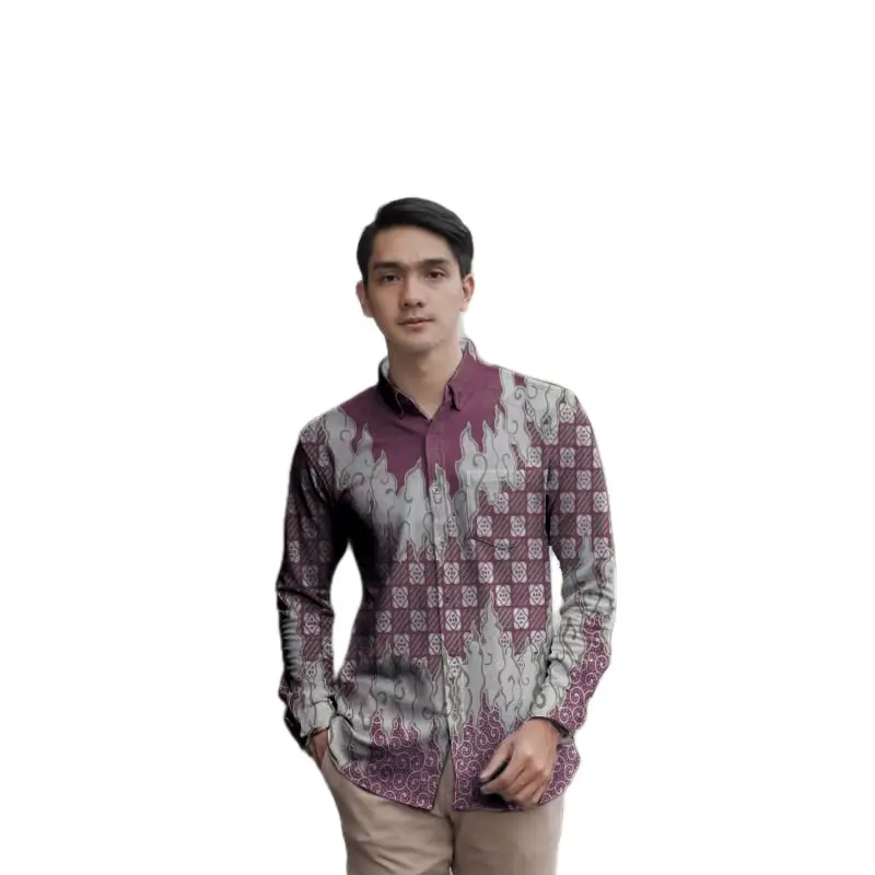 Kemeja batik lengan panjang pria dewasa bahan katun baju kantor 3