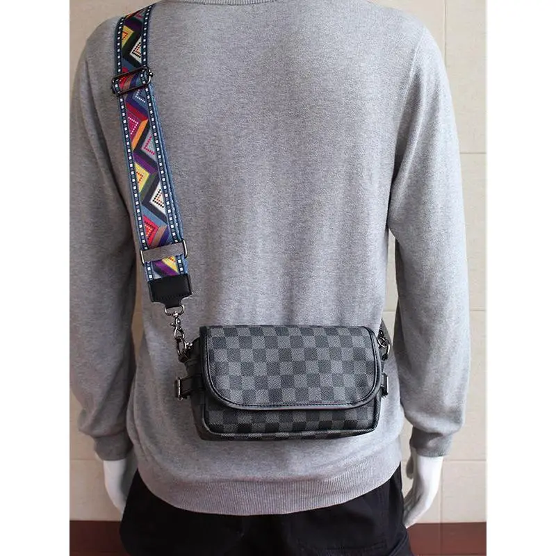 Korean style new fashion Plaid men's shoulder bag casual messenger bag men's student backpack chest bag small bag trendy men clutch fashion trend briefcase wallet