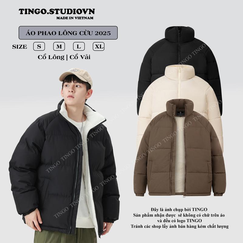 Áo Khoác Phao Suông lót lông cừu cao cấp TINGO, Áo đại hàn dày dặn Chống rét, Giữ ấm cơ thể cho nam nữ Unisex Menswear Jacket Menswear Jacket, 4 màu aokhoac nam  aolot  long APS11