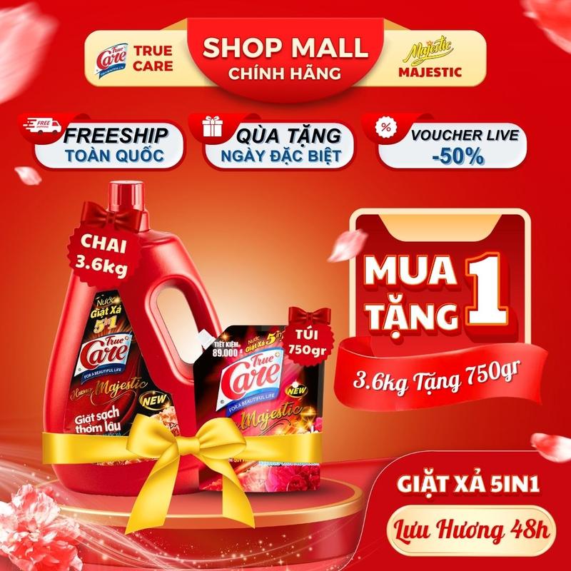   Mua 1 Tặng 1  Chai Nước Giặt Xả True Care 5in1 3.6kg + Tặng Túi Nước Giặt xả 750gr 