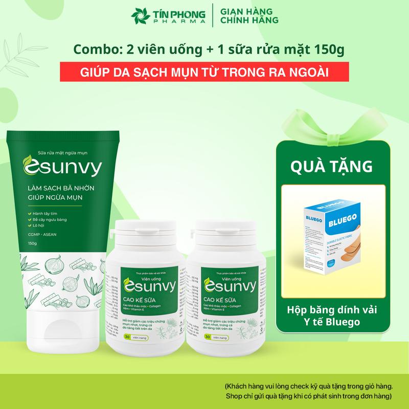 COMBO: 2 HỘP VIÊN UỐNG + 1 TUYP SỮA RỬA MẶT NGỪA MỤN 150G ESUNVY
