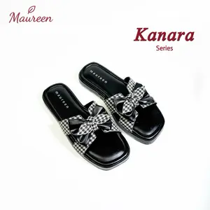 MAUREEN - Sandal Slop Pita Bunga Elegan Simpel Empuk Tebal dengan Desain Gingham Stylish kanara