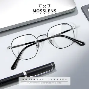 Mosslens Kacamata Anti Blueray Bisa Minus Photocromic Model Geometric Bahan Titanium Ringan Unisex 2820