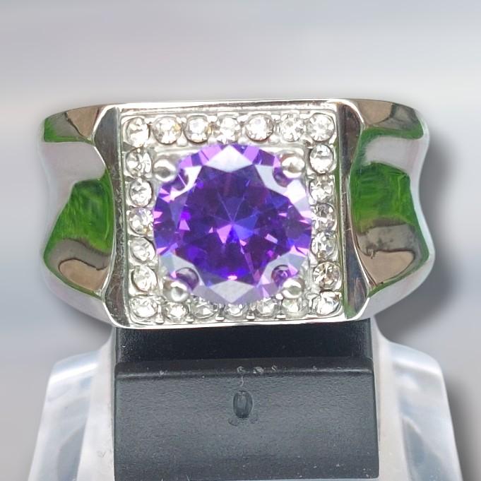Cincin pria batu mata kecubun9 ungu ring titanium gold dan silver 4