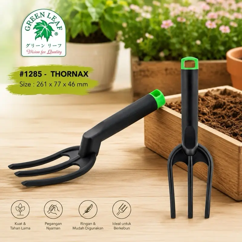 Green Leaf Thornax 1285 Garpu Taman Mini Hand Fork Alat Berkebun Penggembur Tanah 3 Gigi