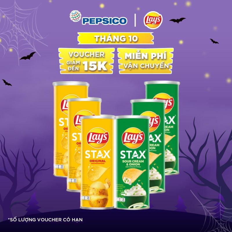 Combo 6 Snack Lay's Stax 100gr (3 Kem Chua Hành, 3 Tự nhiên)