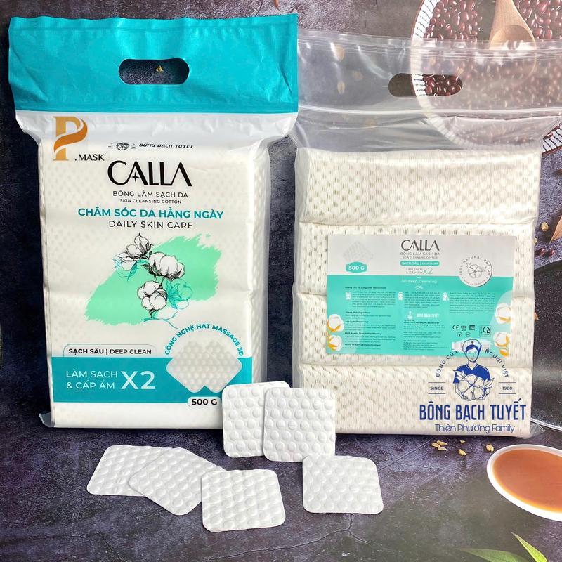 BÔNG TẨY TRANG CALLA hạt massage gói 500G ( Bông bạch Tuyết )