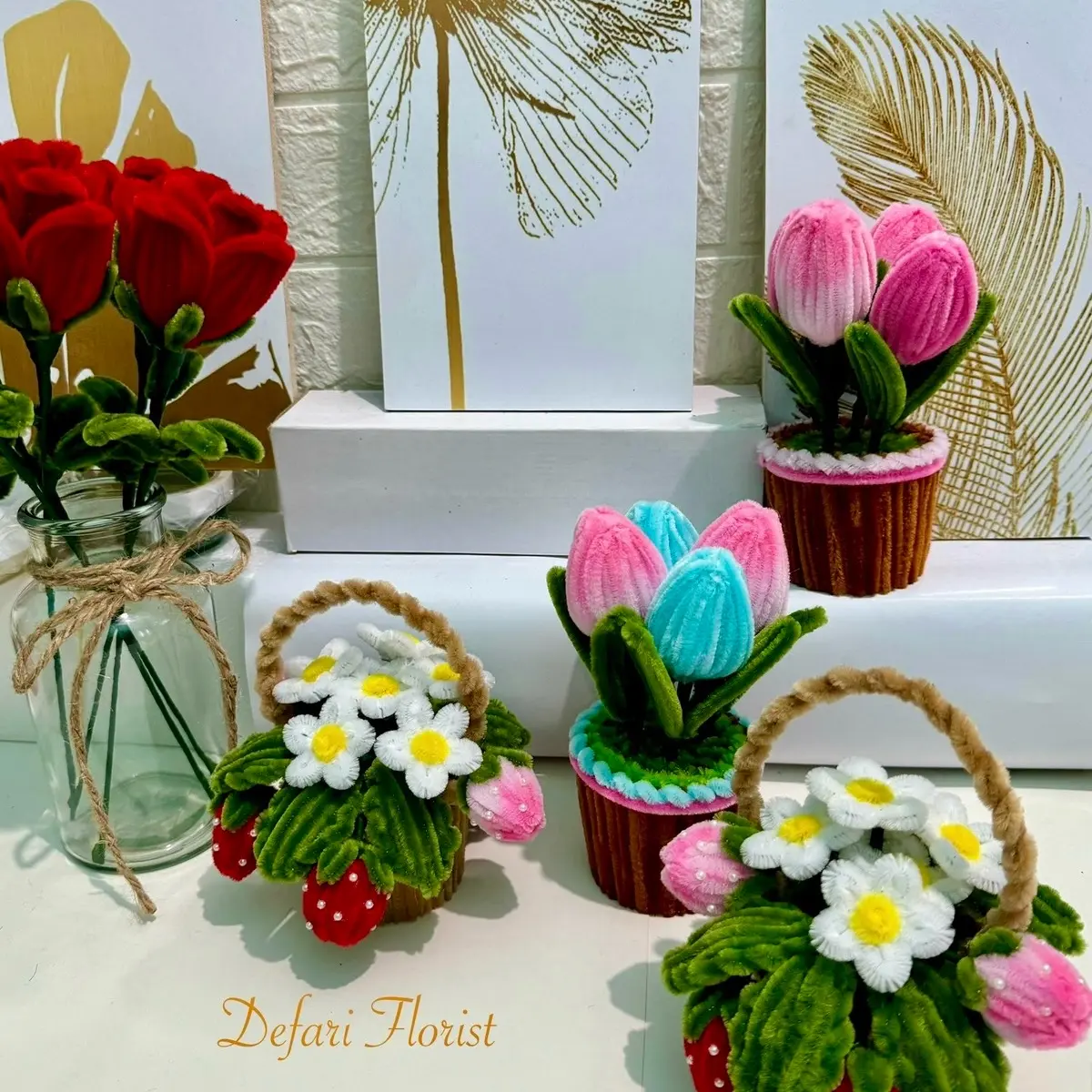 Bunga Kawat Bulu Tulip dan Strawberry|Pipe Cleaner Flower|DIY