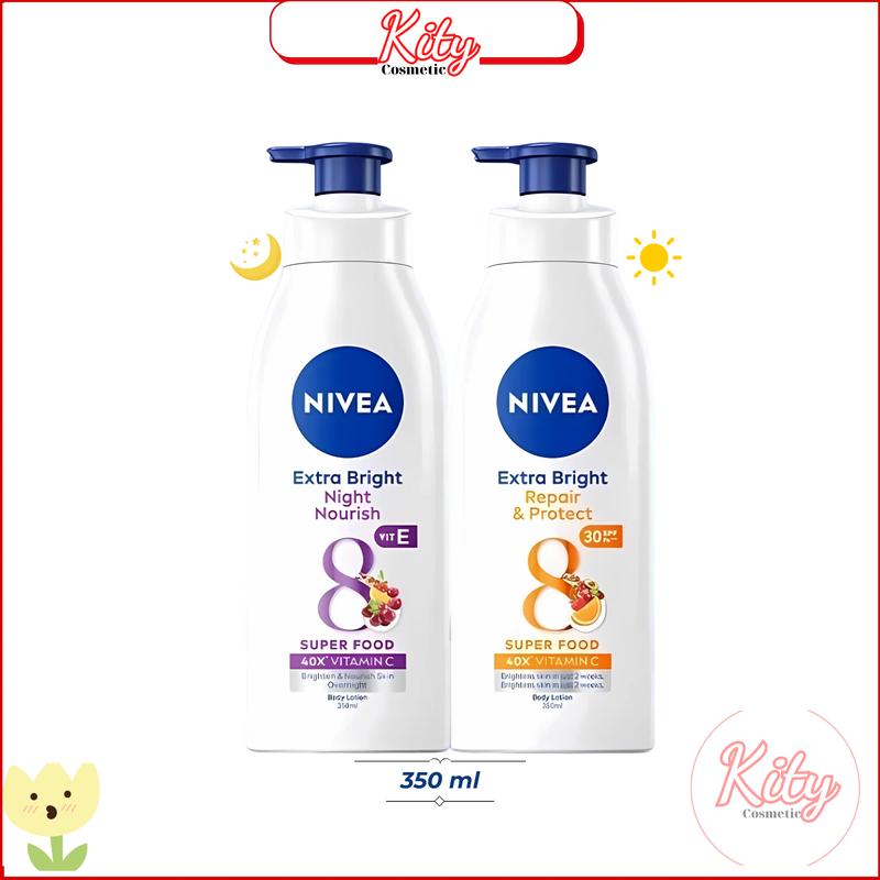 NIVEA Sữa Dưỡng Thể Extra Bright Night Nourish & Repair Protect 8 Super Foods SPF30 PA++ 350ml Dưỡng Sáng Da & Phục Hồi Da Xỉn Màu
