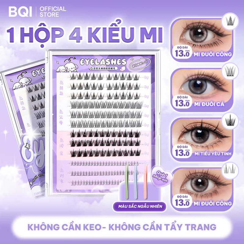BQI  Bộ mi 136 sợi (10-13mm) - Dung tích lớn, mi trên và mi dưới 4 trong 1  Lông Mi Giả Sẵn Keo  Tặng kèm nhíp, chống nước và mồ hôi  Lông mi giả tự nhiên phong cách Hàn Quốc, tái sử dụng - C4