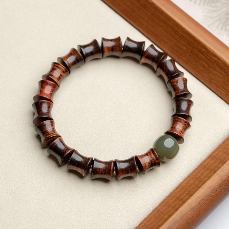 Hainan Huanghua Pear 9 * 10mm+Bamboo Hotan Jade Single Loop Hand ...