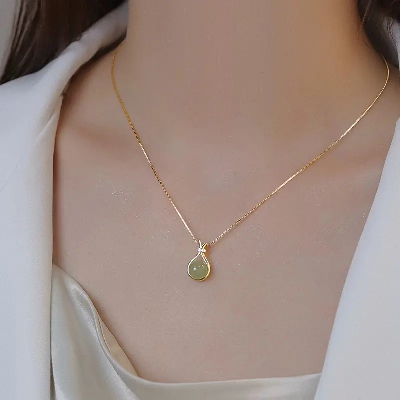 Kalung Giok Lapis Emas 14K Perak Anti Karat