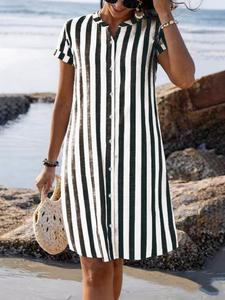 Este vestido de mujer a rayas presenta un diseño casual pero elegante, perfecto para uso diario y vacaciones en la playa, combinando comodidad y moda.