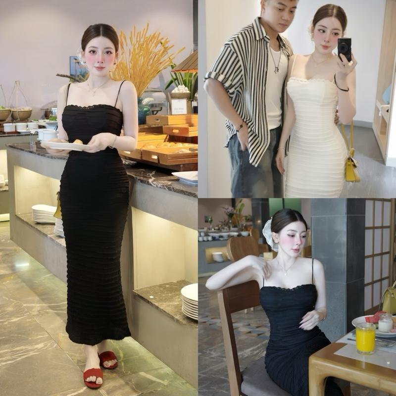 Váy body ren sóng dáng dài 2 dây hàng đẹp hai lớp L1, Đầm Body ren Băng Di dáng dài xẻ tà sau sang chảnh đi tiệc đi chơi đi biển dress in vay chup cup Trễ len quế đan sexi thun ngắn vaybody flower