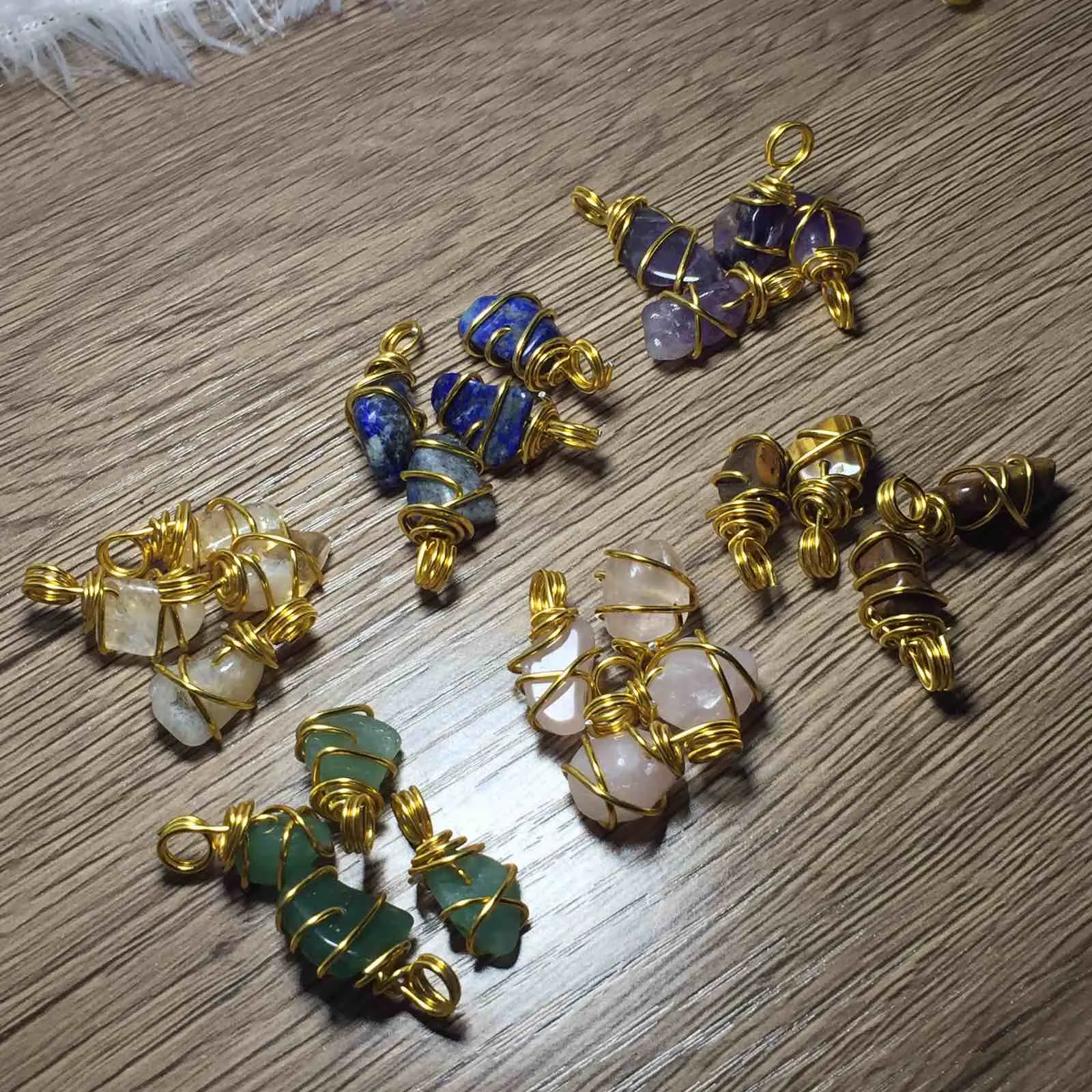 Vgline Citrine, Rose Quartz, Amethyst Chipstone Natural Crystal Stone Pendant Gold Wired (Sold Per Piece)
