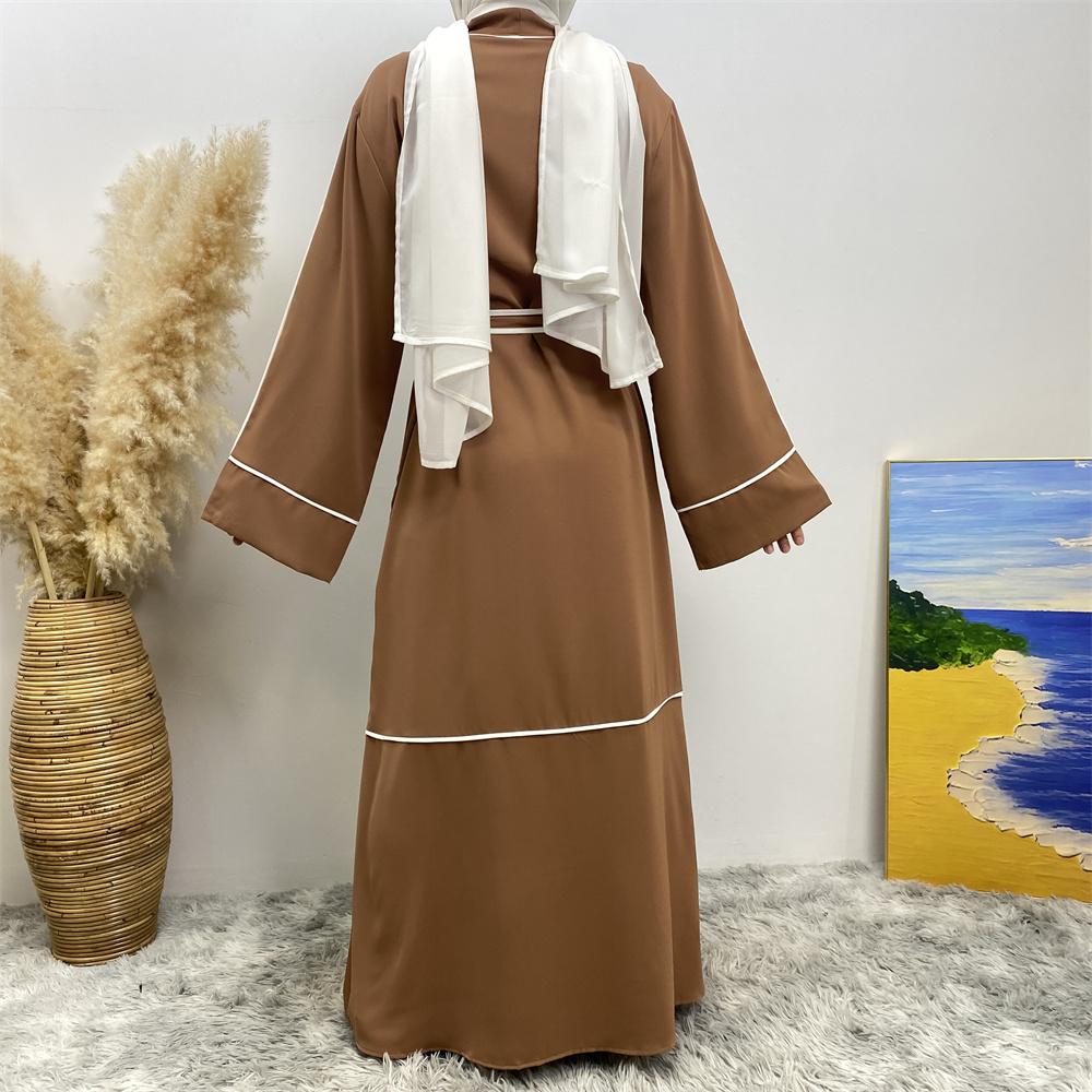 1679# 3 colour Dubai Long Sleeve Nida Muslim Abaya Dress White Line Style - CHAOMENG MUSLIM SHOP