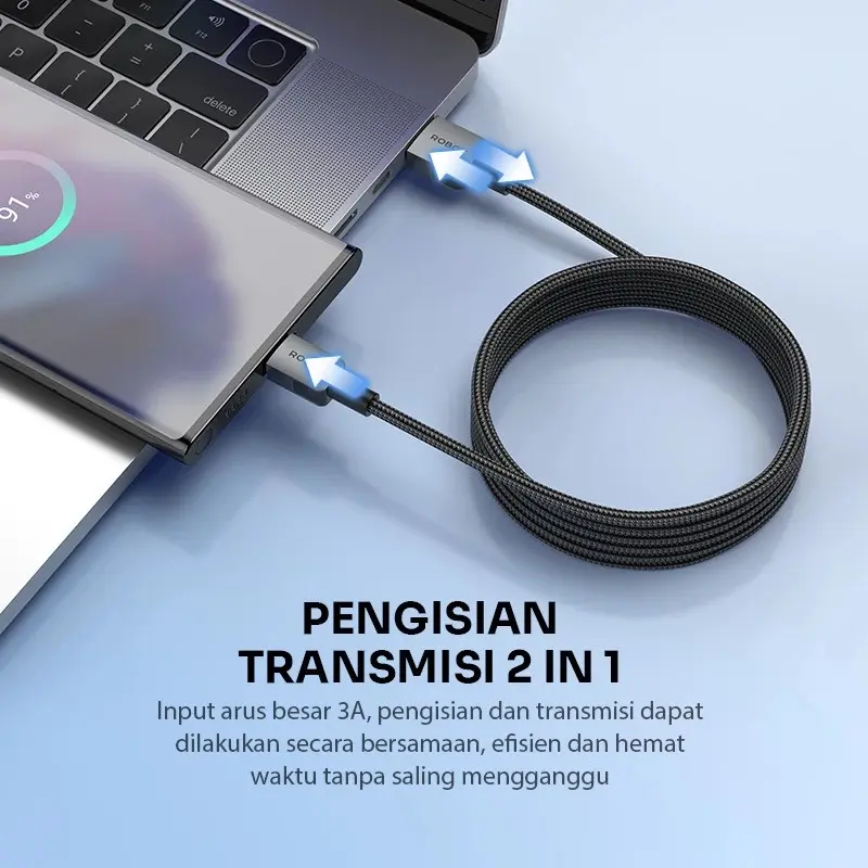 ROBOT Kabel Data Magnetik 1M Type C Micro USB Lighting Anti Kusut Data Cable RXM100/RXL100/RXC 100/RXCC100/RXCL100 Original- Garansi 1 Tahun- BISA COD 2