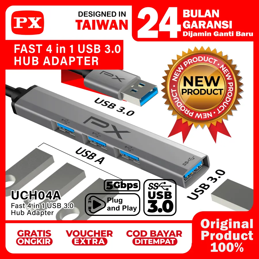 USB Hub Adapter Converter Laptop Macbook USB 3.0 to USB 3.0 4 Port 4 in 1 PX UCH04A