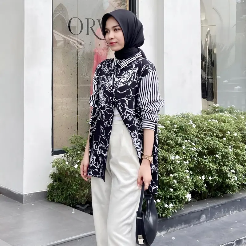 Kemeja Wanita Jumbo Rayon Kombinasi Busui Motif Janeva By Kamalin 6