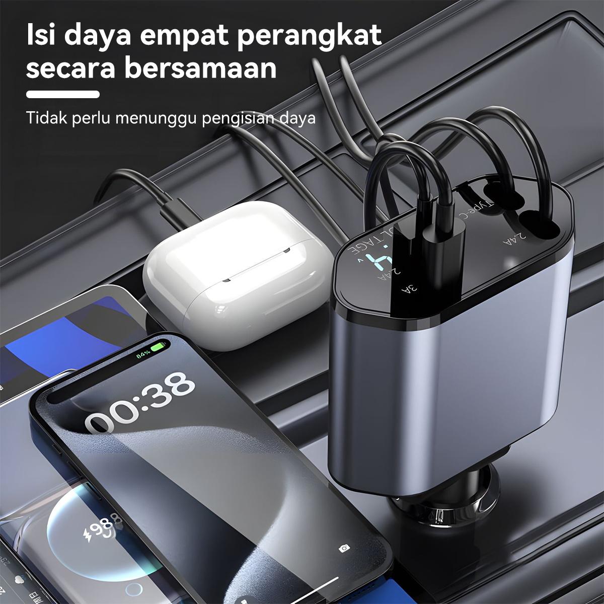 Hieen CC20 4in1 Car Charger 120watt Mobil Pengisian Daya Cepat Colokkan Charger Mobil 4in1 USB Type-C Ios Lightning Adapter Fast Charger