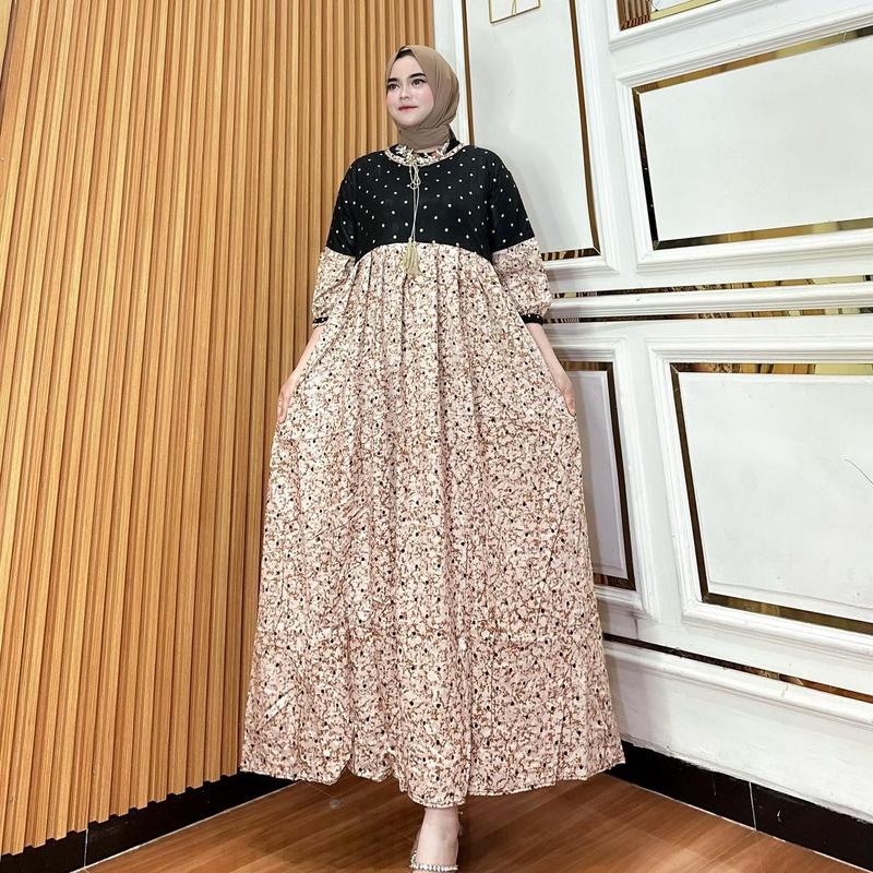 Gamis tali lonceng | gamis cantik motif terbaru | gamis rayon viral buat kondangan super jumbo bumil busui 3
