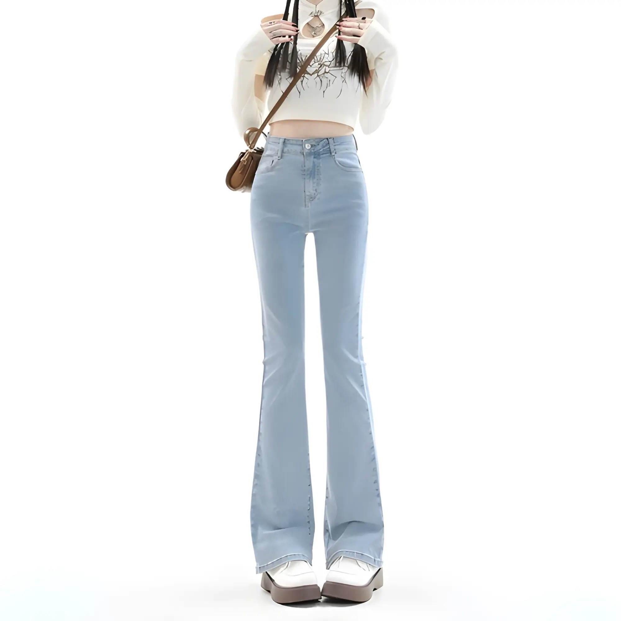 Sigmaknight 27-34 Cutbray Jeans Biru Muda - Celana Jeans Cutbray Wanita Stretch Highwaist Nyaman Panjang Terbaru Free Totebag (Setiap Pembelian 2pcs)