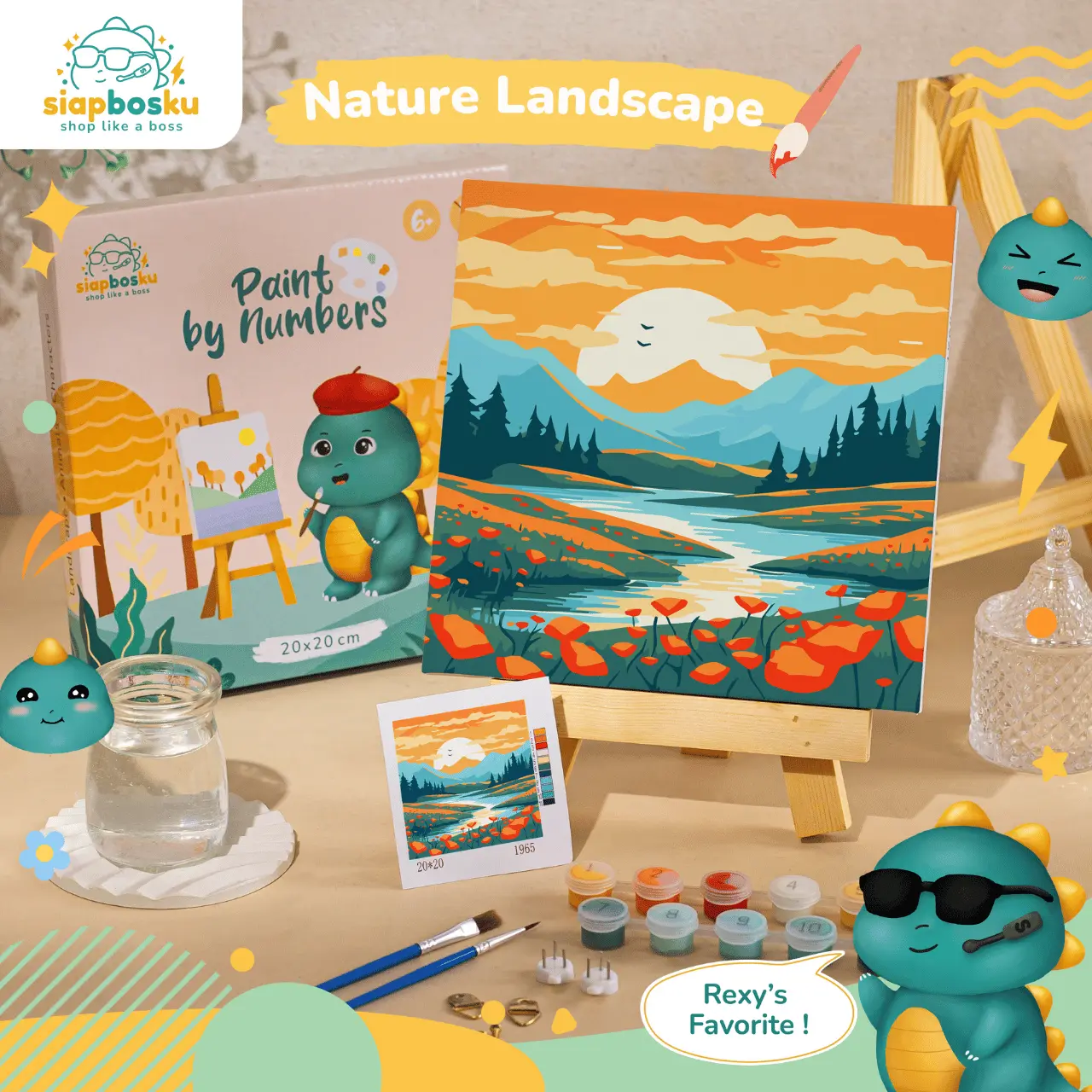 SIAP BOSKU PAINT BY NUMBER KANVAS LUKIS 20X20 CM | NATURE LANDSCAPE | DIY LUKISAN ESTETIK ANTI GADGET