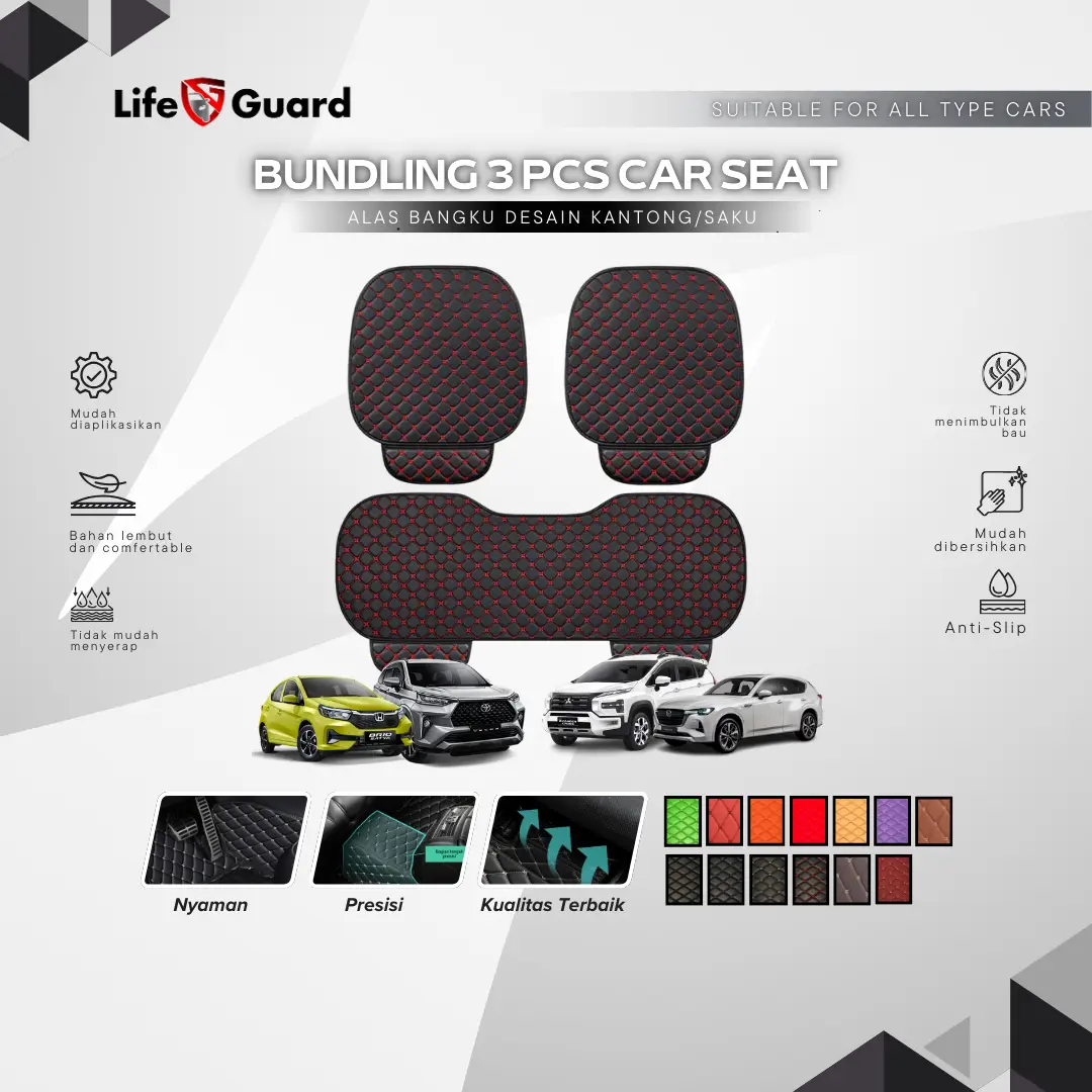 [LIFEGUARD] Lifeguard Car Seat Cushion & Back Seat Universal Leather Premium - Alas Duduk / Jok / Kursi Mobil Universal Bahan Kulit Premium - Bisa COD