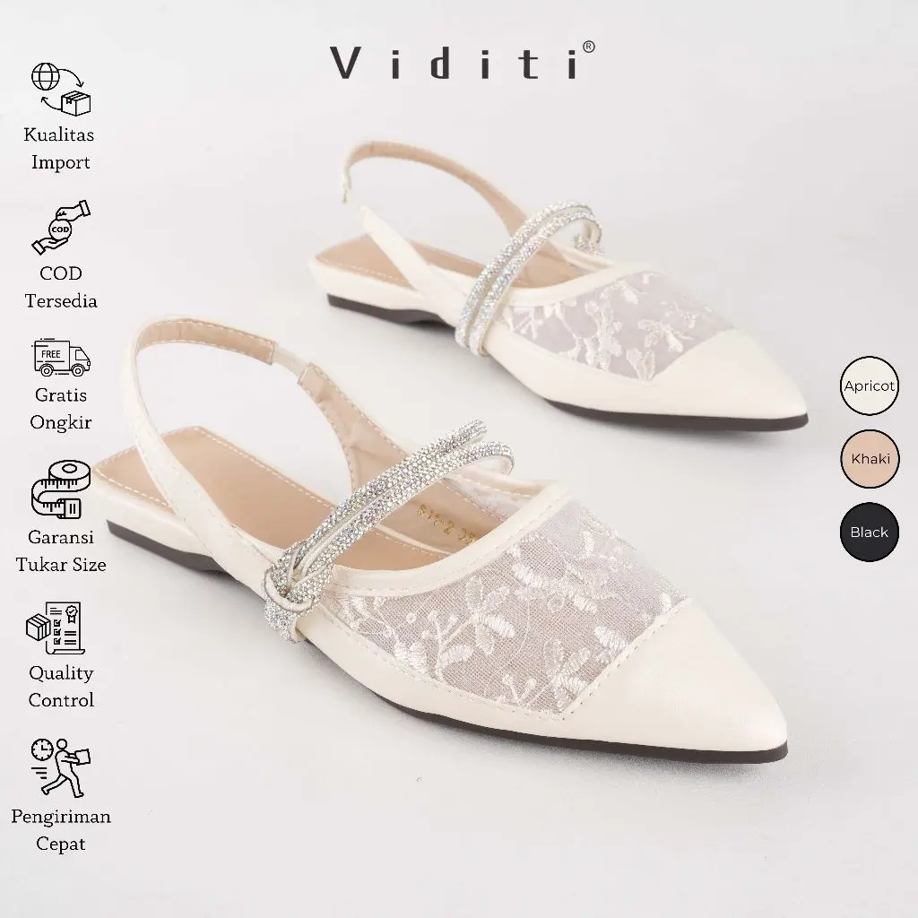 Viditi Aleska Flat Shoes | Sepatu Import Wanita | Lepes | Teplek | Kerja | Kuliah | Kantor | Crystal