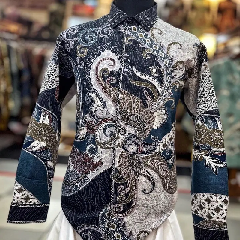 Kemeja batik pria exclusive tangan panjang smock bordir doby premium